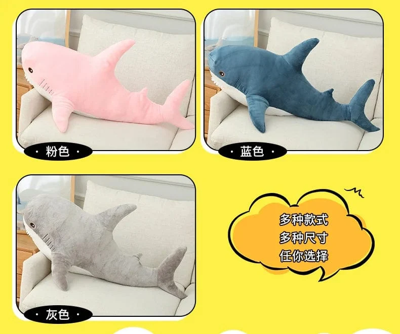 15–140 cm, buntes Hai-Plüschtier, blau/rosa/grau, Stofftier, Fisch, weiche Puppe, Wal, Schlafkissen, Kawaii-Geschenk für Kinder, Mädchen, Jungen