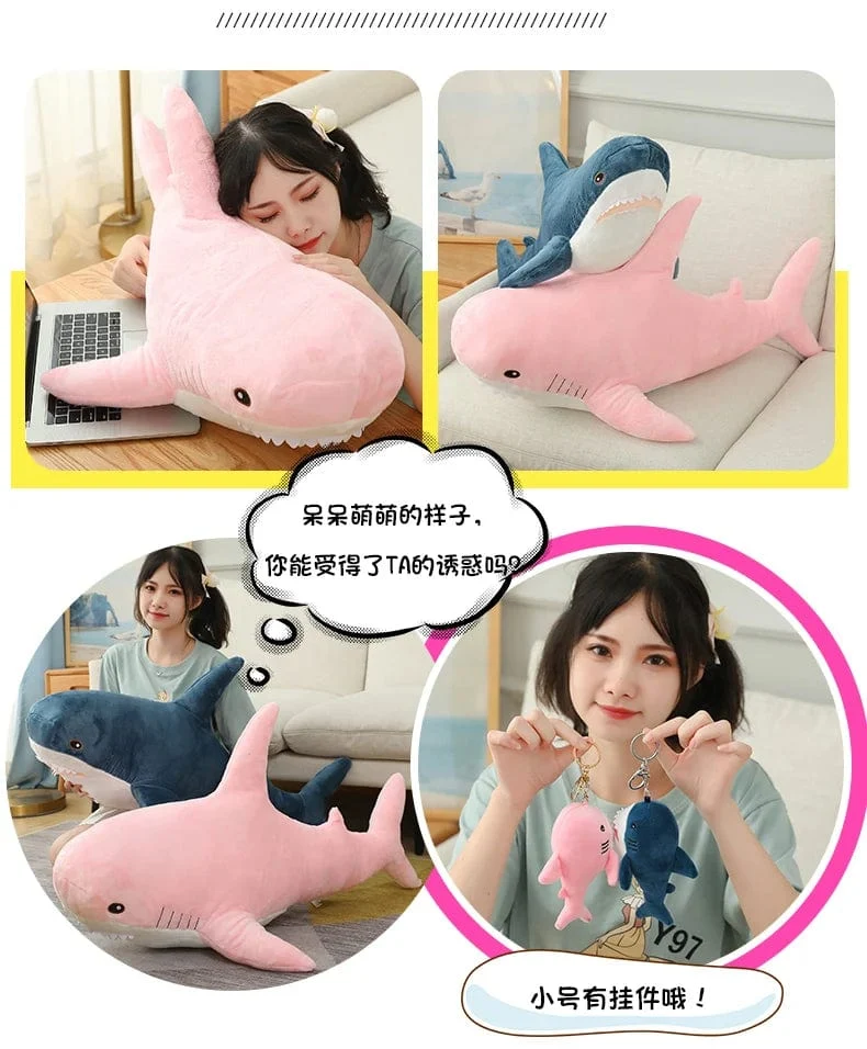 15–140 cm, buntes Hai-Plüschtier, blau/rosa/grau, Stofftier, Fisch, weiche Puppe, Wal, Schlafkissen, Kawaii-Geschenk für Kinder, Mädchen, Jungen