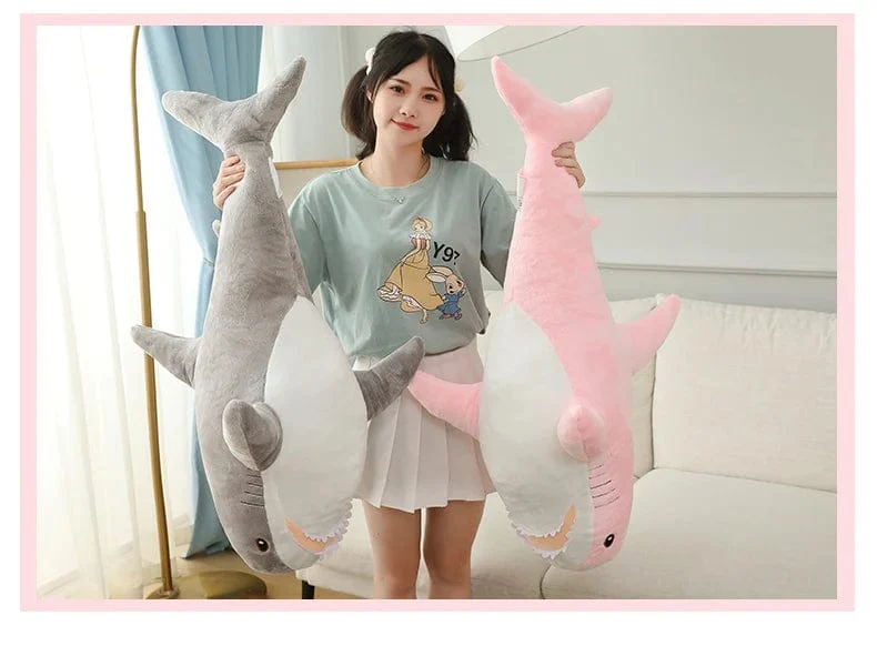 15–140 cm, buntes Hai-Plüschtier, blau/rosa/grau, Stofftier, Fisch, weiche Puppe, Wal, Schlafkissen, Kawaii-Geschenk für Kinder, Mädchen, Jungen