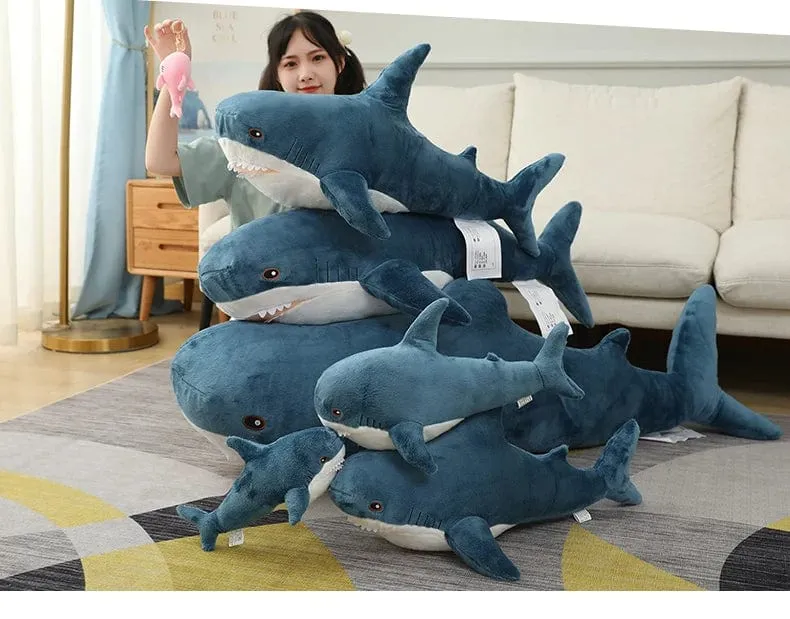 15–140 cm, buntes Hai-Plüschtier, blau/rosa/grau, Stofftier, Fisch, weiche Puppe, Wal, Schlafkissen, Kawaii-Geschenk für Kinder, Mädchen, Jungen