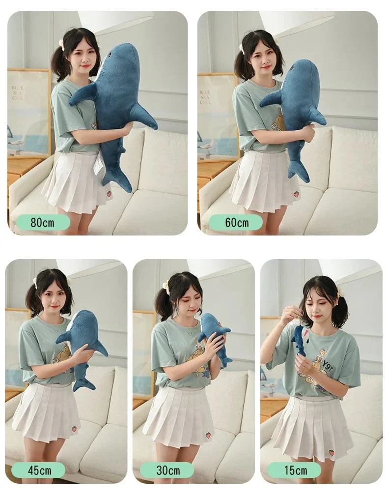 15–140 cm, buntes Hai-Plüschtier, blau/rosa/grau, Stofftier, Fisch, weiche Puppe, Wal, Schlafkissen, Kawaii-Geschenk für Kinder, Mädchen, Jungen