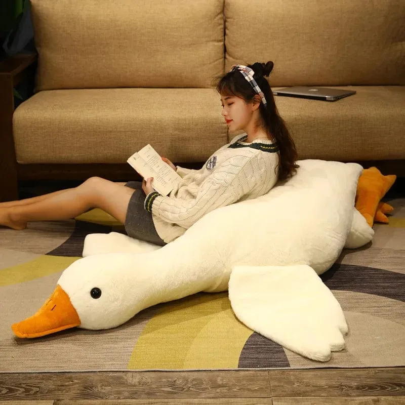 130CM Riesige weiße Ente Plüschtier Weiche Angefüllte Ganspuppe mit großen Flügeln Schönes Tierkissen Für Kinder Mädchen Geburtstagsgeschenke