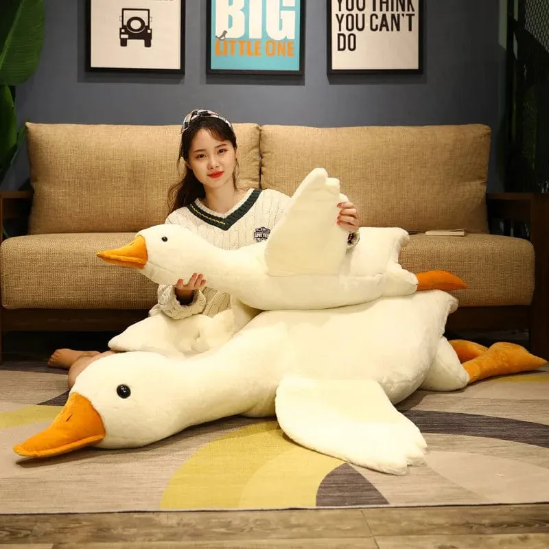 130CM Riesige weiße Ente Plüschtier Weiche Angefüllte Ganspuppe mit großen Flügeln Schönes Tierkissen Für Kinder Mädchen Geburtstagsgeschenke
