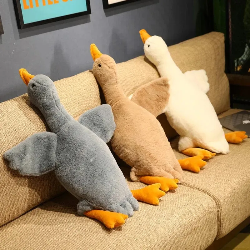 130CM Riesige weiße Ente Plüschtier Weiche Angefüllte Ganspuppe mit großen Flügeln Schönes Tierkissen Für Kinder Mädchen Geburtstagsgeschenke
