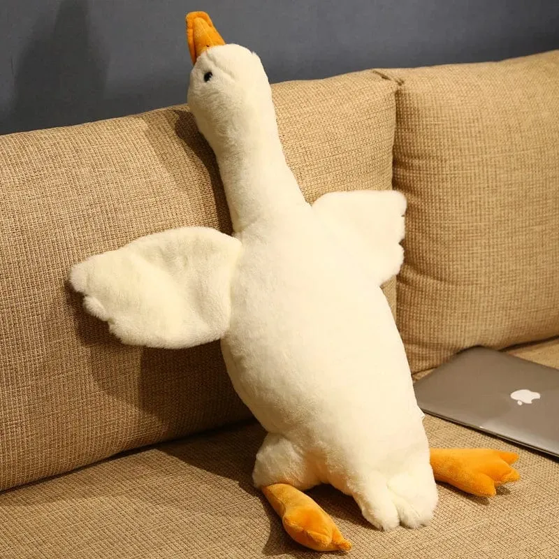 130CM Riesige weiße Ente Plüschtier Weiche Angefüllte Ganspuppe mit großen Flügeln Schönes Tierkissen Für Kinder Mädchen Geburtstagsgeschenke