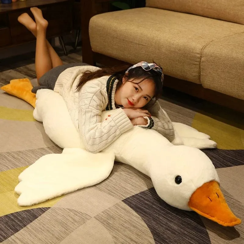 130CM Riesige weiße Ente Plüschtier Weiche Angefüllte Ganspuppe mit großen Flügeln Schönes Tierkissen Für Kinder Mädchen Geburtstagsgeschenke