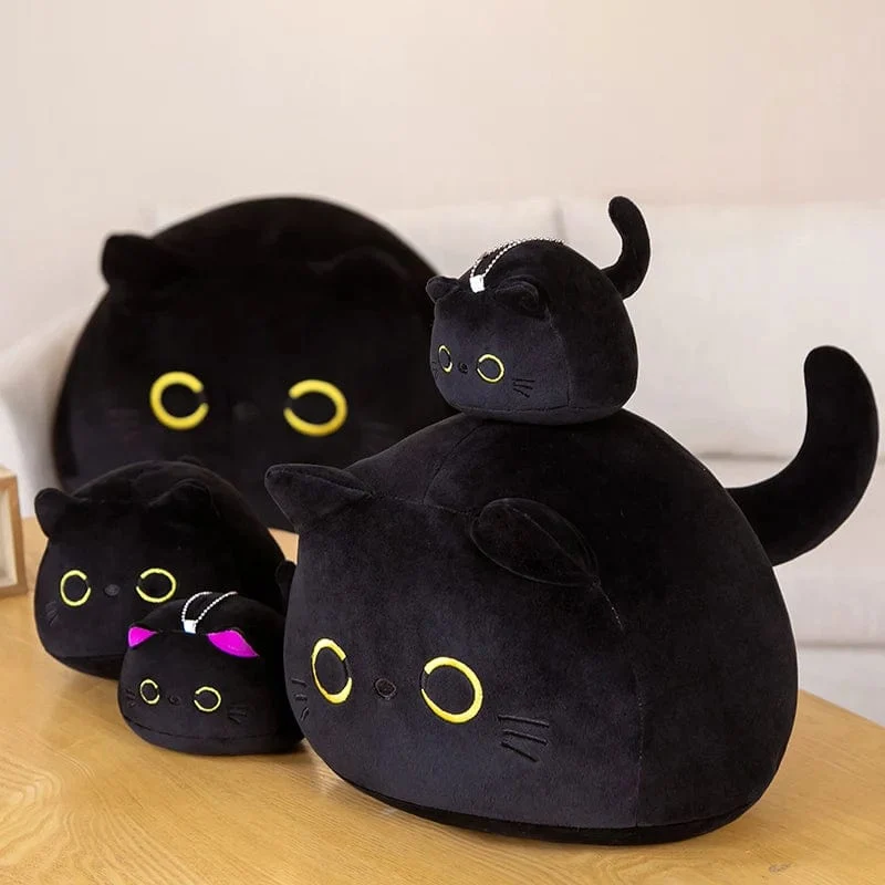 25 cm runder Ball Katze Plüsch Kissen Spielzeug weiche gefüllte Cartoon Tier Puppe schwarze Katzen Nickerchen Kissen Weihnachten Geburtstagsgeschenk für Kinder