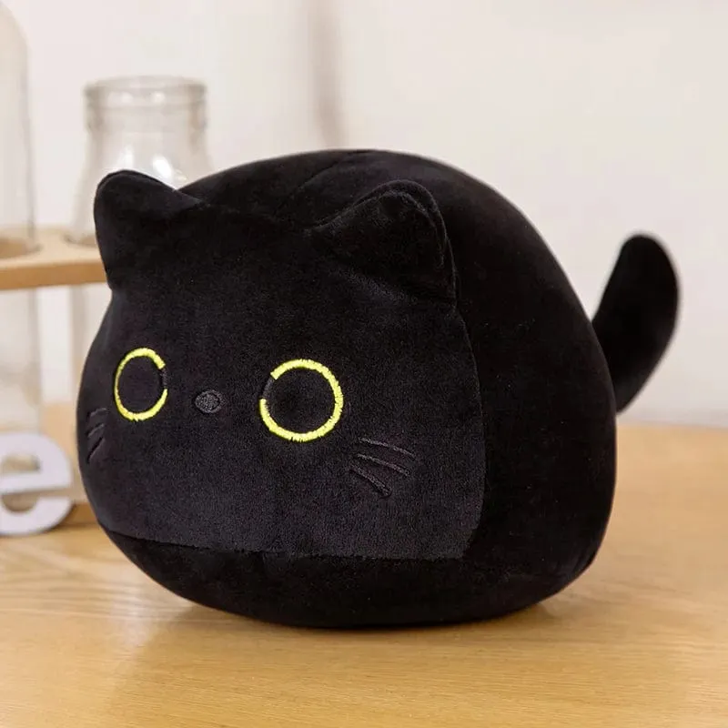 25 cm runder Ball Katze Plüsch Kissen Spielzeug weiche gefüllte Cartoon Tier Puppe schwarze Katzen Nickerchen Kissen Weihnachten Geburtstagsgeschenk für Kinder