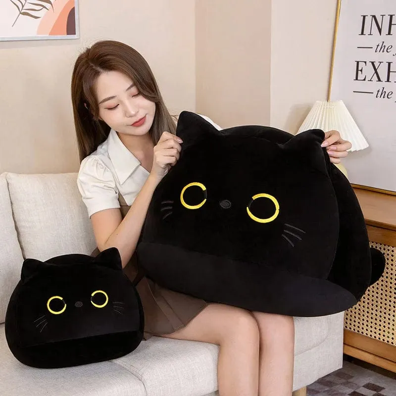 25 cm runder Ball Katze Plüsch Kissen Spielzeug weiche gefüllte Cartoon Tier Puppe schwarze Katzen Nickerchen Kissen Weihnachten Geburtstagsgeschenk für Kinder