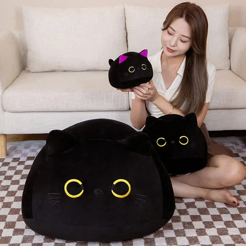 25 cm runder Ball Katze Plüsch Kissen Spielzeug weiche gefüllte Cartoon Tier Puppe schwarze Katzen Nickerchen Kissen Weihnachten Geburtstagsgeschenk für Kinder