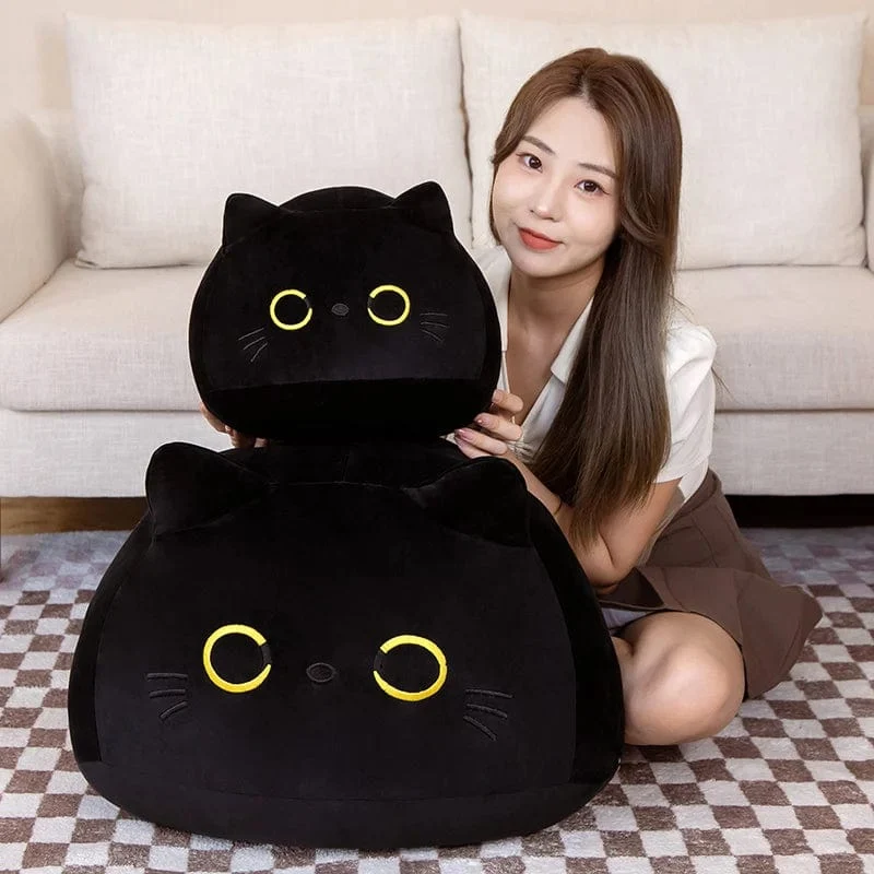 25 cm runder Ball Katze Plüsch Kissen Spielzeug weiche gefüllte Cartoon Tier Puppe schwarze Katzen Nickerchen Kissen Weihnachten Geburtstagsgeschenk für Kinder