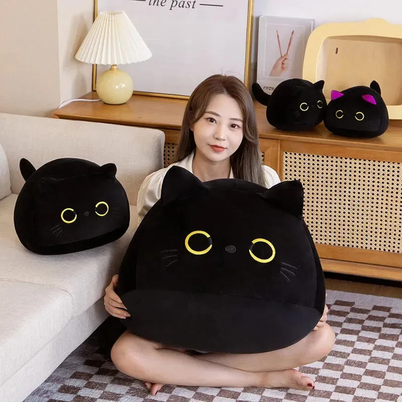 25 cm runder Ball Katze Plüsch Kissen Spielzeug weiche gefüllte Cartoon Tier Puppe schwarze Katzen Nickerchen Kissen Weihnachten Geburtstagsgeschenk für Kinder