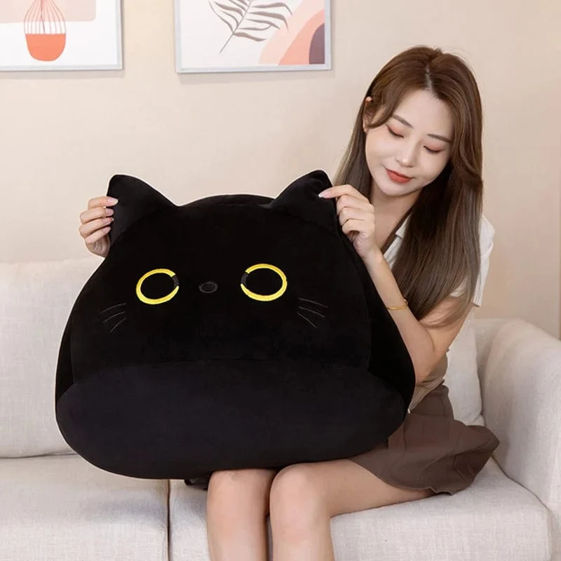 25 cm runder Ball Katze Plüsch Kissen Spielzeug weiche gefüllte Cartoon Tier Puppe schwarze Katzen Nickerchen Kissen Weihnachten Geburtstagsgeschenk für Kinder