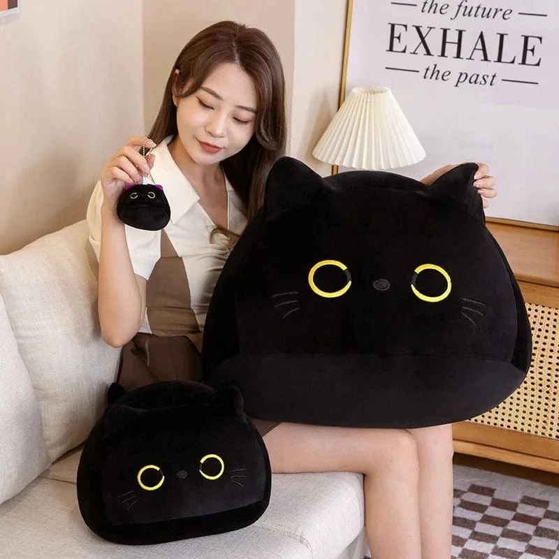 25 cm runder Ball Katze Plüsch Kissen Spielzeug weiche gefüllte Cartoon Tier Puppe schwarze Katzen Nickerchen Kissen Weihnachten Geburtstagsgeschenk für Kinder