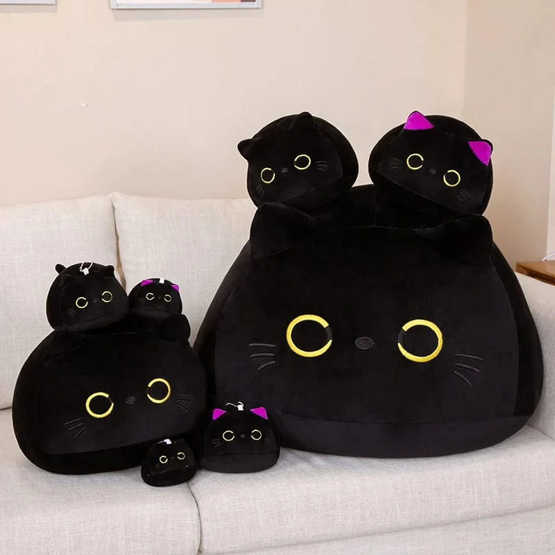 25 cm runder Ball Katze Plüsch Kissen Spielzeug weiche gefüllte Cartoon Tier Puppe schwarze Katzen Nickerchen Kissen Weihnachten Geburtstagsgeschenk für Kinder