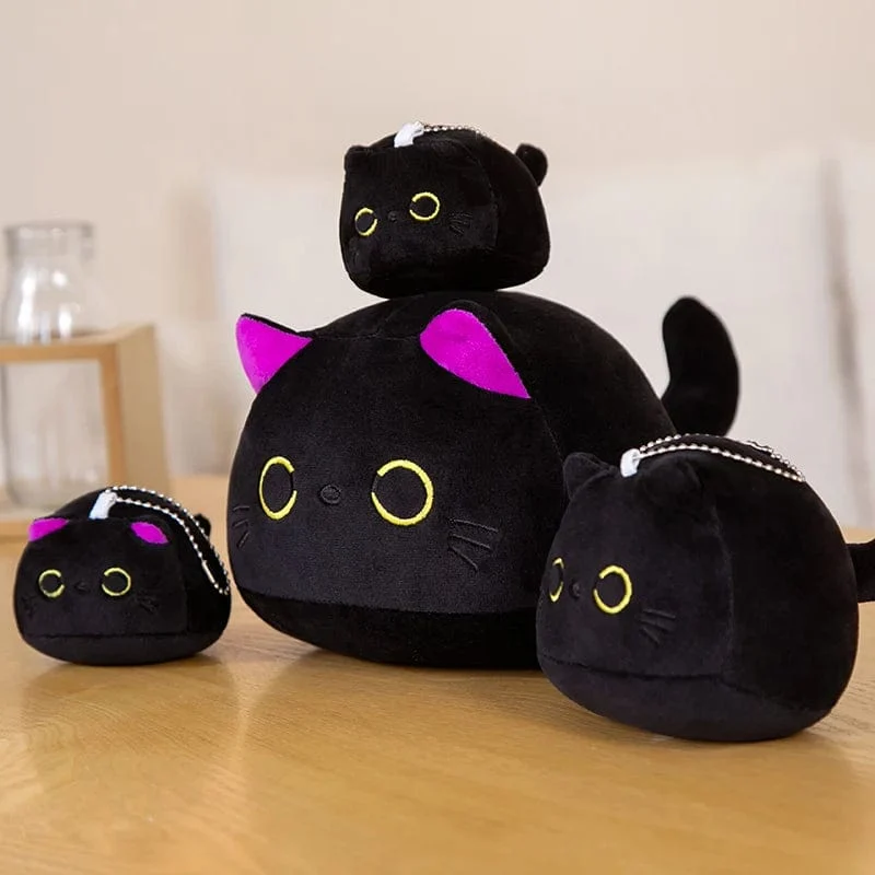 25 cm runder Ball Katze Plüsch Kissen Spielzeug weiche gefüllte Cartoon Tier Puppe schwarze Katzen Nickerchen Kissen Weihnachten Geburtstagsgeschenk für Kinder