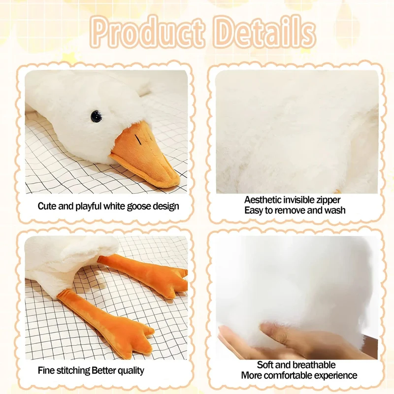 50-190 cm süße große weiße Gans Plüschtiere Kawaii riesige Ente Schlafkissen Kissen weiche Stofftierpuppe Geburtstagsgeschenk für Kinder