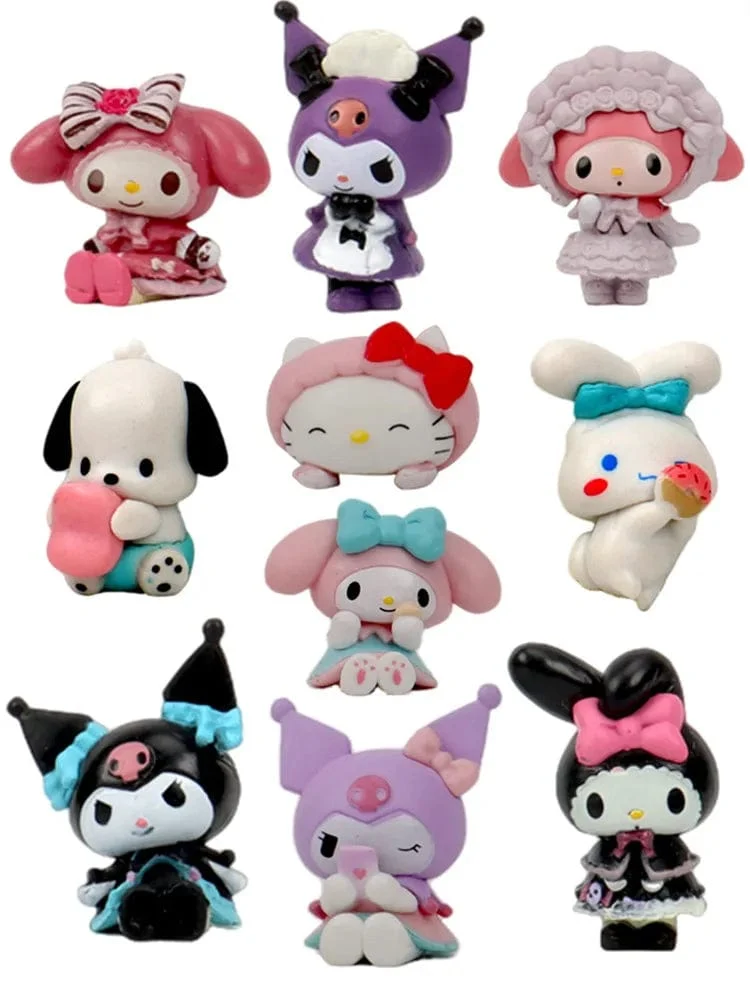 5 Teile/satz Mini Sanrio Figuren Puppe 3cm Hallo Kitty Kuromi melody Kuchen dekoration modell desktop spielzeug auto dekoration
