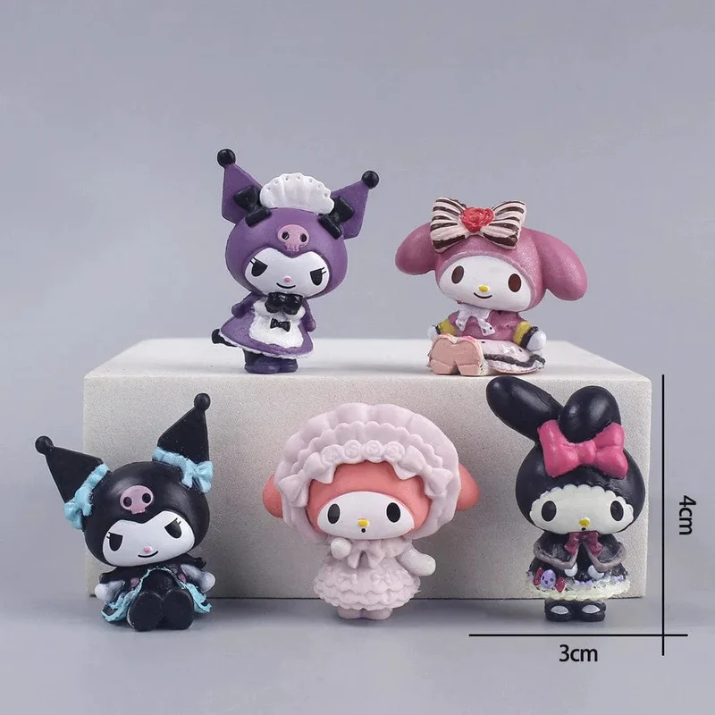 5 Teile/satz Mini Sanrio Figuren Puppe 3cm Hallo Kitty Kuromi melody Kuchen dekoration modell desktop spielzeug auto dekoration