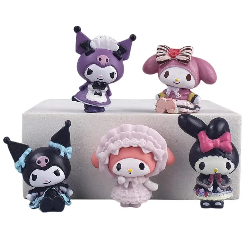 5 Teile/satz Mini Sanrio Figuren Puppe 3cm Hallo Kitty Kuromi melody Kuchen dekoration modell desktop spielzeug auto dekoration