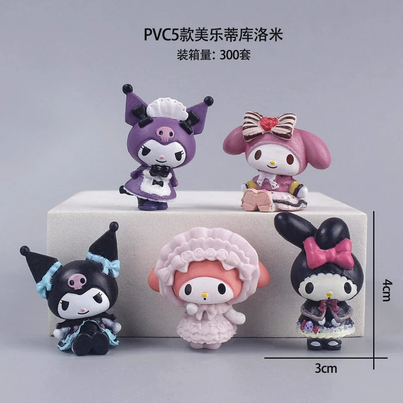 5 Teile/satz Mini Sanrio Figuren Puppe 3cm Hallo Kitty Kuromi melody Kuchen dekoration modell desktop spielzeug auto dekoration