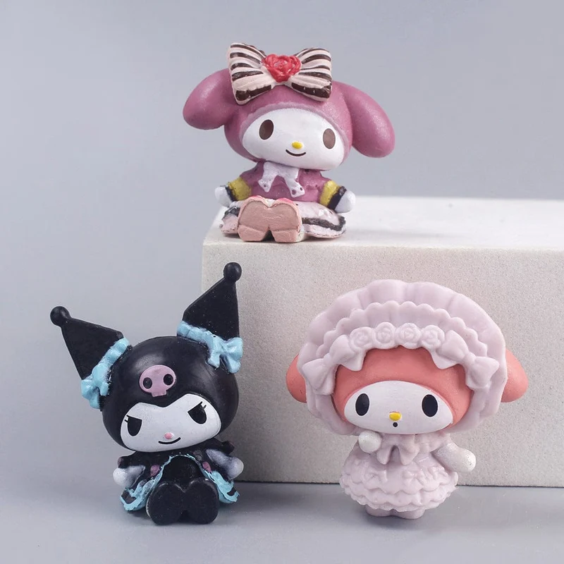 5 Teile/satz Mini Sanrio Figuren Puppe 3cm Hallo Kitty Kuromi melody Kuchen dekoration modell desktop spielzeug auto dekoration
