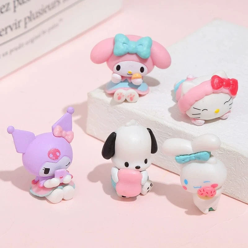 5 Teile/satz Mini Sanrio Figuren Puppe 3cm Hallo Kitty Kuromi melody Kuchen dekoration modell desktop spielzeug auto dekoration