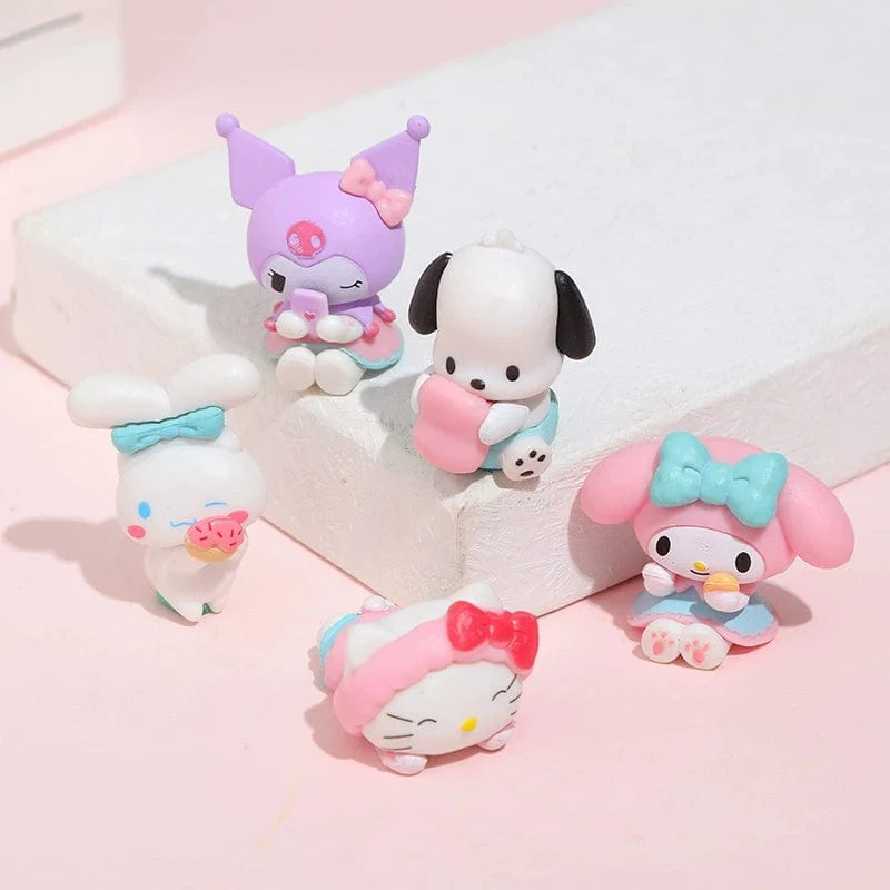 5 Teile/satz Mini Sanrio Figuren Puppe 3cm Hallo Kitty Kuromi melody Kuchen dekoration modell desktop spielzeug auto dekoration