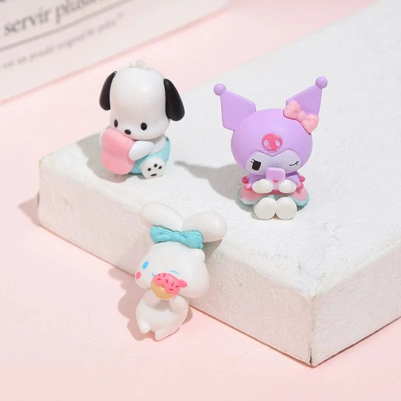5 Teile/satz Mini Sanrio Figuren Puppe 3cm Hallo Kitty Kuromi melody Kuchen dekoration modell desktop spielzeug auto dekoration