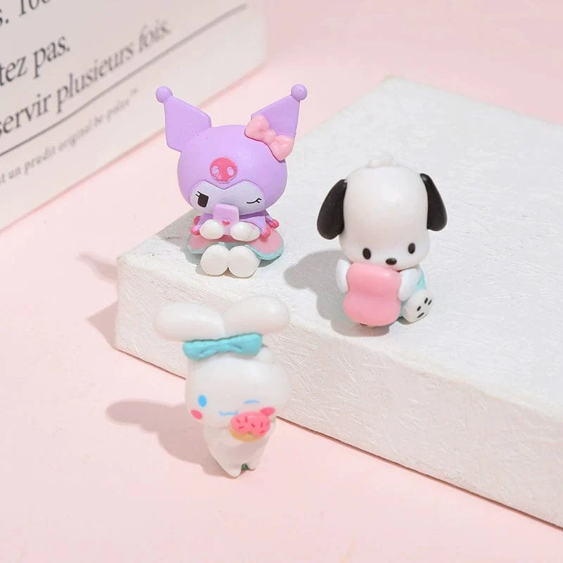 5 Teile/satz Mini Sanrio Figuren Puppe 3cm Hallo Kitty Kuromi melody Kuchen dekoration modell desktop spielzeug auto dekoration