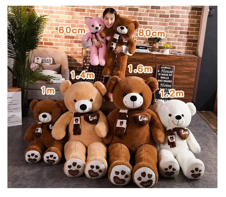 Hochwertiger 4 Farben Teddybär mit Schal Kuscheltiere Bär Plüschtiere Puppe Kissen Kinder Liebhaber Geburtstag Baby Geschenk