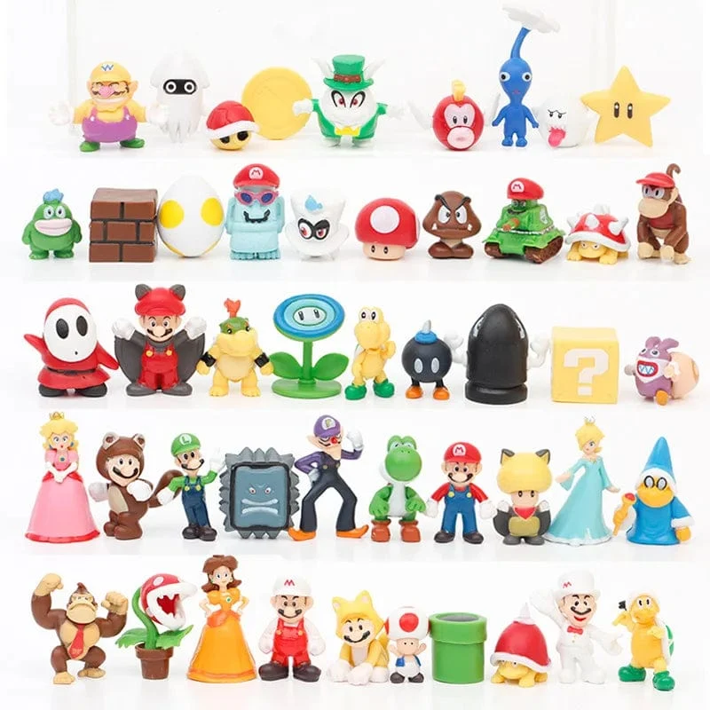 12 Stück/24 Stück/48 Stück Super Mario Bros Actionfiguren Kawaii Bowser Anime Figur mit Aufbewahrungstasche für Kinder Spielzeug Geschenke