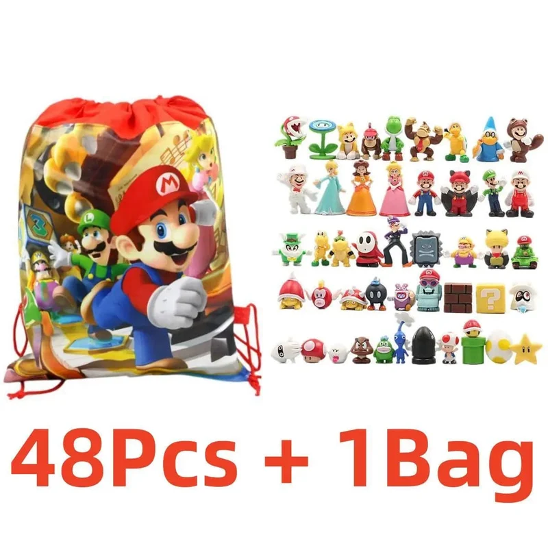 12 Stück/24 Stück/48 Stück Super Mario Bros Actionfiguren Kawaii Bowser Anime Figur mit Aufbewahrungstasche für Kinder Spielzeug Geschenke