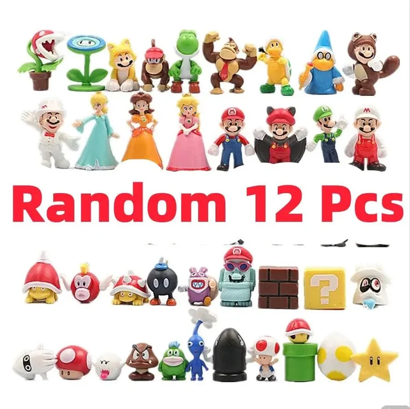 12 Stück/24 Stück/48 Stück Super Mario Bros Actionfiguren Kawaii Bowser Anime Figur mit Aufbewahrungstasche für Kinder Spielzeug Geschenke