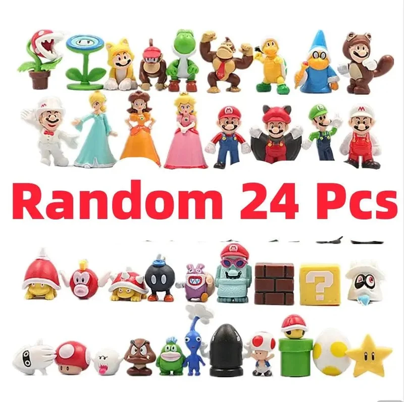 12 Stück/24 Stück/48 Stück Super Mario Bros Actionfiguren Kawaii Bowser Anime Figur mit Aufbewahrungstasche für Kinder Spielzeug Geschenke