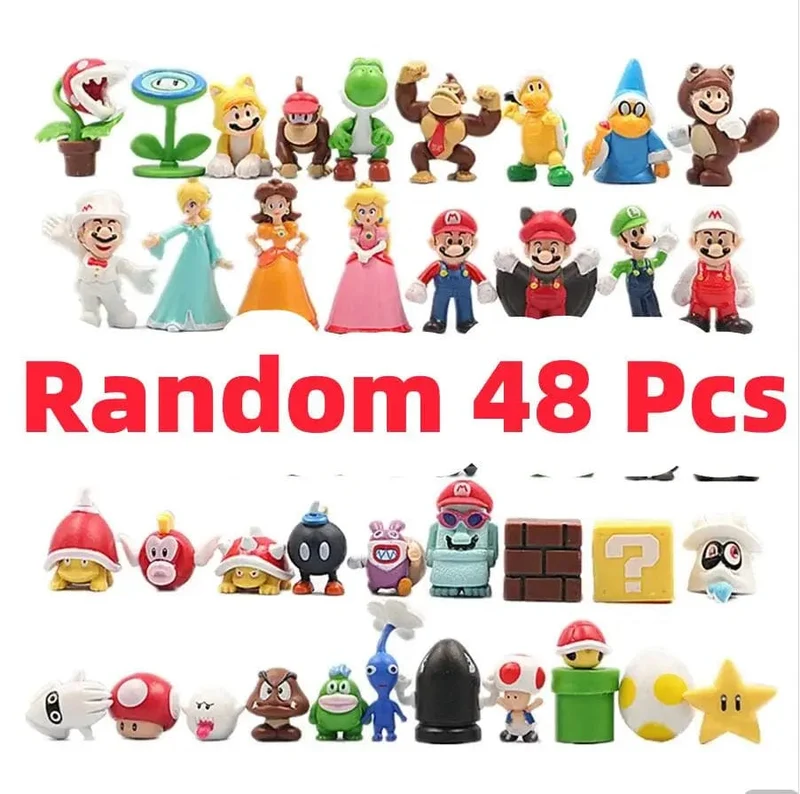 12 Stück/24 Stück/48 Stück Super Mario Bros Actionfiguren Kawaii Bowser Anime Figur mit Aufbewahrungstasche für Kinder Spielzeug Geschenke