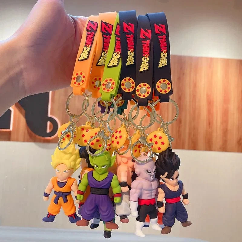 Anime Dragon Ball Schlüsselanhänger Modeschmuck Son Goku Vegeta Piccolo Actionfiguren 8CM PVC Schlüsselanhänger für Männer Frauen Taschenanhänger