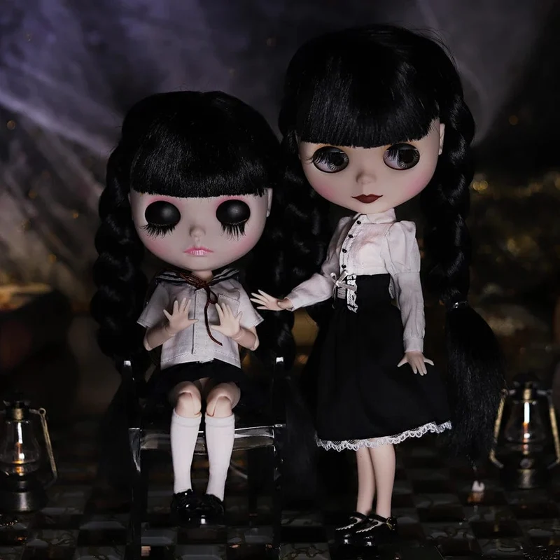 ICY DBS Blyth Puppe 1/6 Gelenkkörper 30cm Schwarzes Haar Schwarze Augenlider Lange Wimpern Schläfrige Augen Dark Series BJD Spielzeug Modegeschenke