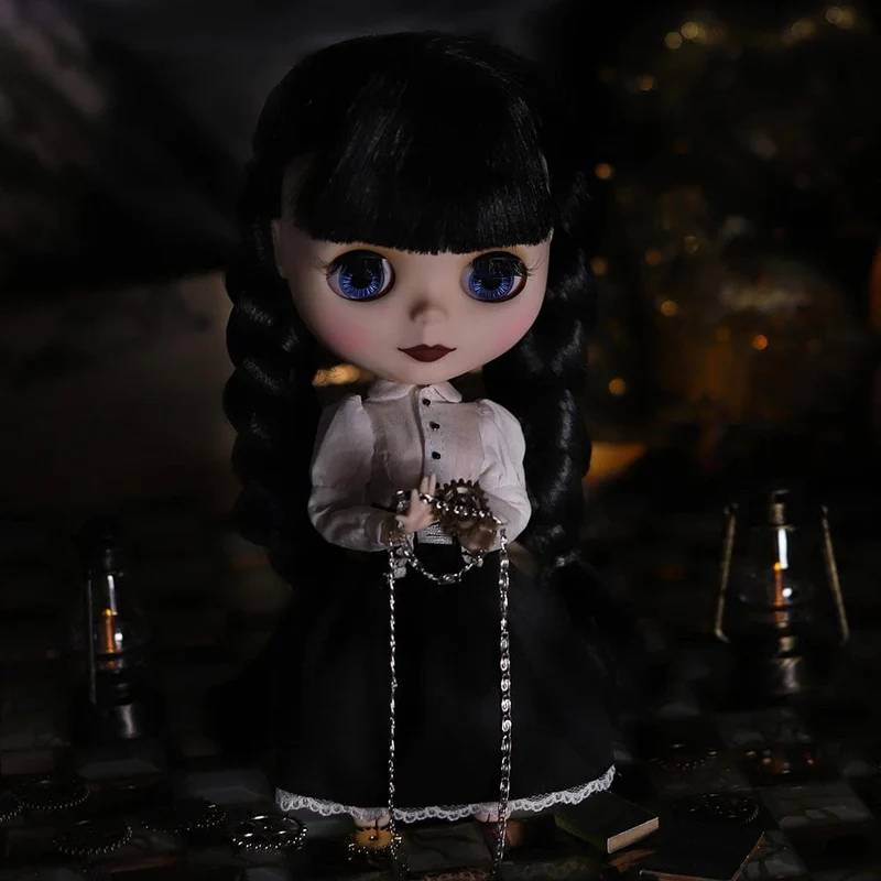 ICY DBS Blyth Puppe 1/6 Gelenkkörper 30cm Schwarzes Haar Schwarze Augenlider Lange Wimpern Schläfrige Augen Dark Series BJD Spielzeug Modegeschenke