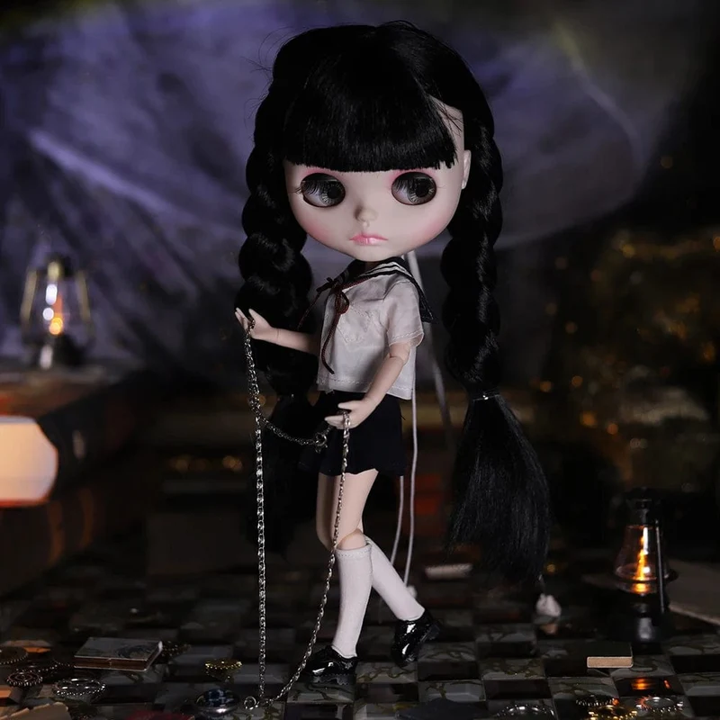ICY DBS Blyth Puppe 1/6 Gelenkkörper 30cm Schwarzes Haar Schwarze Augenlider Lange Wimpern Schläfrige Augen Dark Series BJD Spielzeug Modegeschenke