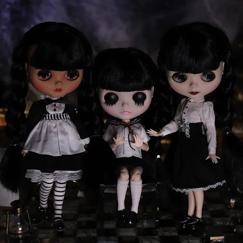 ICY DBS Blyth Puppe 1/6 Gelenkkörper 30cm Schwarzes Haar Schwarze Augenlider Lange Wimpern Schläfrige Augen Dark Series BJD Spielzeug Modegeschenke