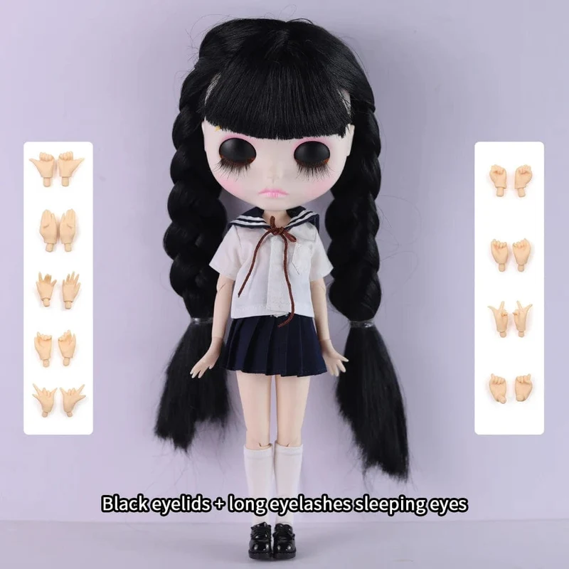 ICY DBS Blyth Puppe 1/6 Gelenkkörper 30cm Schwarzes Haar Schwarze Augenlider Lange Wimpern Schläfrige Augen Dark Series BJD Spielzeug Modegeschenke