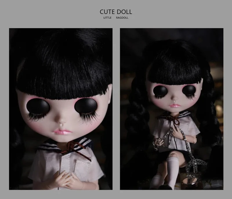 ICY DBS Blyth Puppe 1/6 Gelenkkörper 30cm Schwarzes Haar Schwarze Augenlider Lange Wimpern Schläfrige Augen Dark Series BJD Spielzeug Modegeschenke