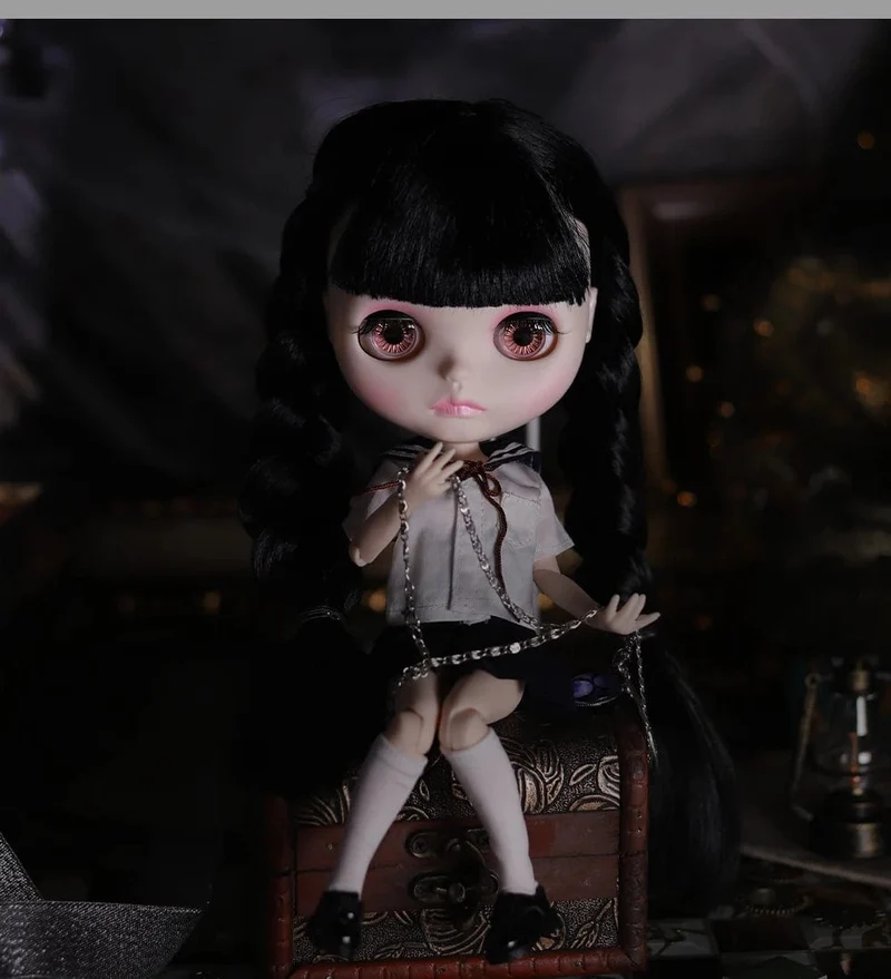 ICY DBS Blyth Puppe 1/6 Gelenkkörper 30cm Schwarzes Haar Schwarze Augenlider Lange Wimpern Schläfrige Augen Dark Series BJD Spielzeug Modegeschenke