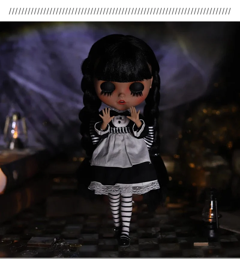 ICY DBS Blyth Puppe 1/6 Gelenkkörper 30cm Schwarzes Haar Schwarze Augenlider Lange Wimpern Schläfrige Augen Dark Series BJD Spielzeug Modegeschenke