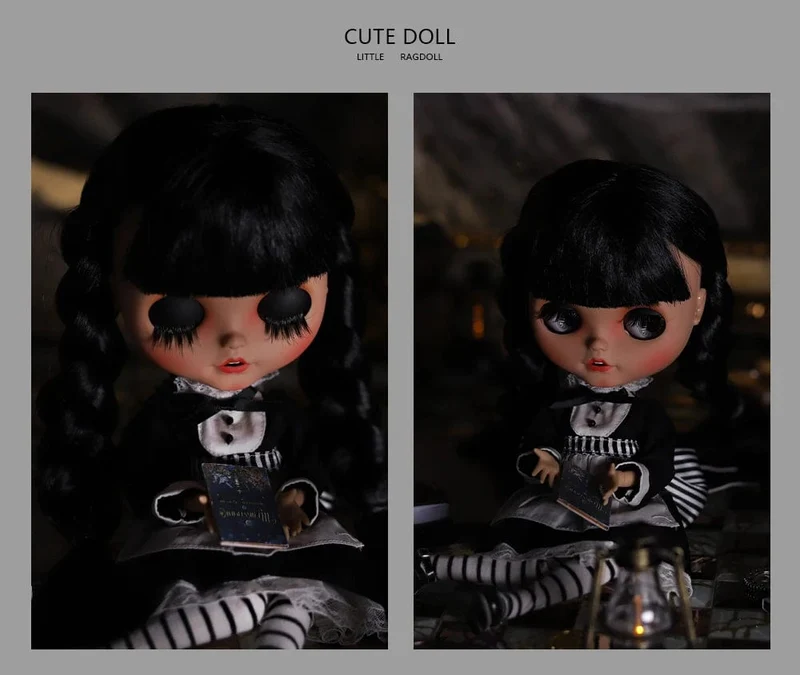 ICY DBS Blyth Puppe 1/6 Gelenkkörper 30cm Schwarzes Haar Schwarze Augenlider Lange Wimpern Schläfrige Augen Dark Series BJD Spielzeug Modegeschenke
