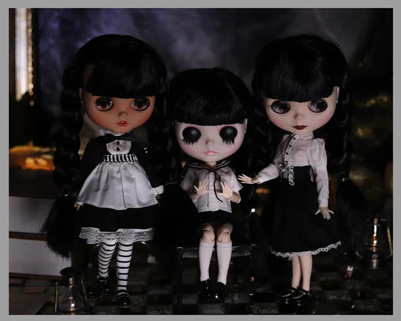 ICY DBS Blyth Puppe 1/6 Gelenkkörper 30cm Schwarzes Haar Schwarze Augenlider Lange Wimpern Schläfrige Augen Dark Series BJD Spielzeug Modegeschenke