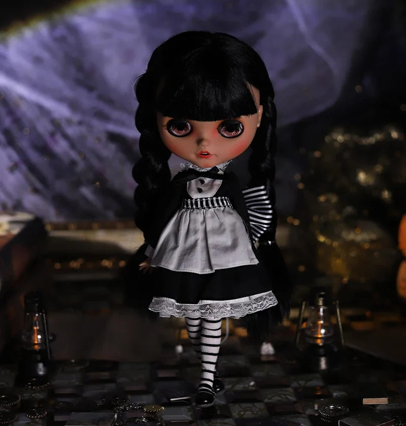 ICY DBS Blyth Puppe 1/6 Gelenkkörper 30cm Schwarzes Haar Schwarze Augenlider Lange Wimpern Schläfrige Augen Dark Series BJD Spielzeug Modegeschenke