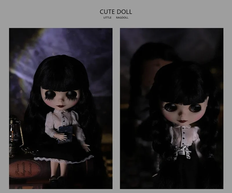 ICY DBS Blyth Puppe 1/6 Gelenkkörper 30cm Schwarzes Haar Schwarze Augenlider Lange Wimpern Schläfrige Augen Dark Series BJD Spielzeug Modegeschenke