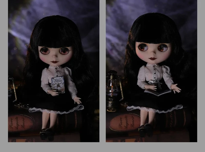 ICY DBS Blyth Puppe 1/6 Gelenkkörper 30cm Schwarzes Haar Schwarze Augenlider Lange Wimpern Schläfrige Augen Dark Series BJD Spielzeug Modegeschenke
